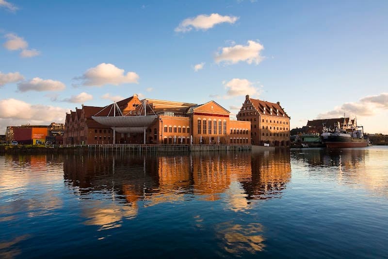 Polish Baltic Philharmonic Exterior and Riverside Evening
